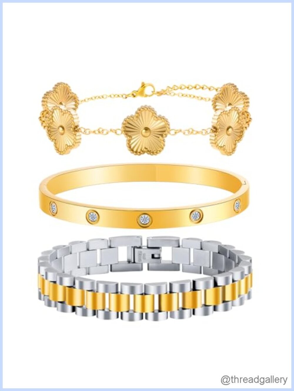 18K Gold Plated Stainless Steel Link Bracelet Set Stackable Adjustable